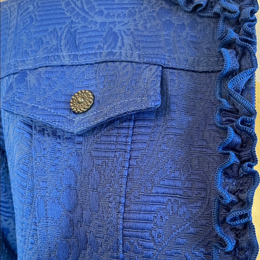 Ruby Rd. Vibrant Blue Ruffle-Trim Textured Jacket - Picture 4 of 7